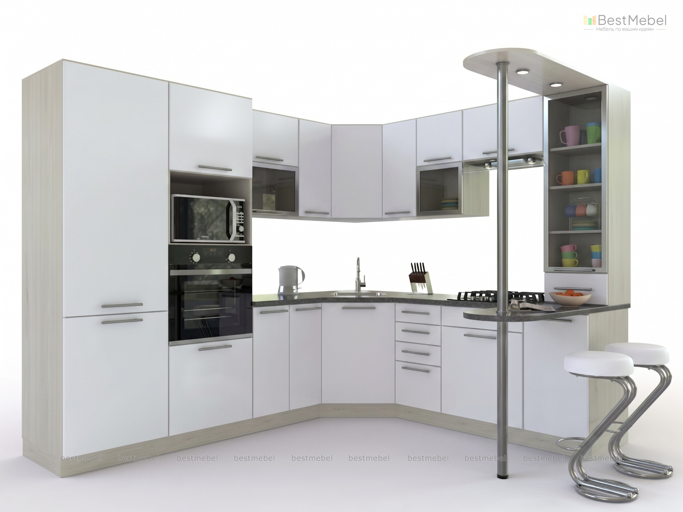 Кухня со стойкой Лина 2 BMS